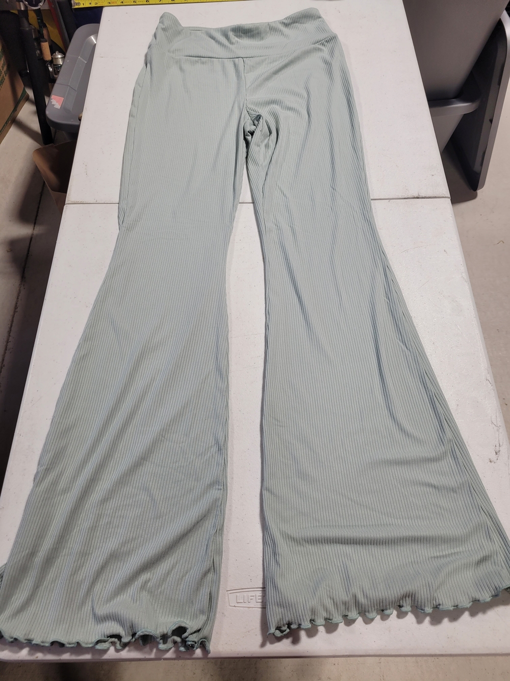 No Boundaries Sage Green Ribbed Flared Lounge Pants